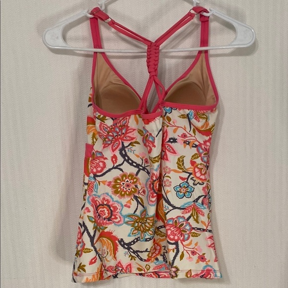 Free Country Tankini Top Pink and Aqua Floral Beach Swim Vacation Size Small - Picture 3 of 10